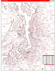 Puget Sound Metro Area Wall Map Red Line Style 2026